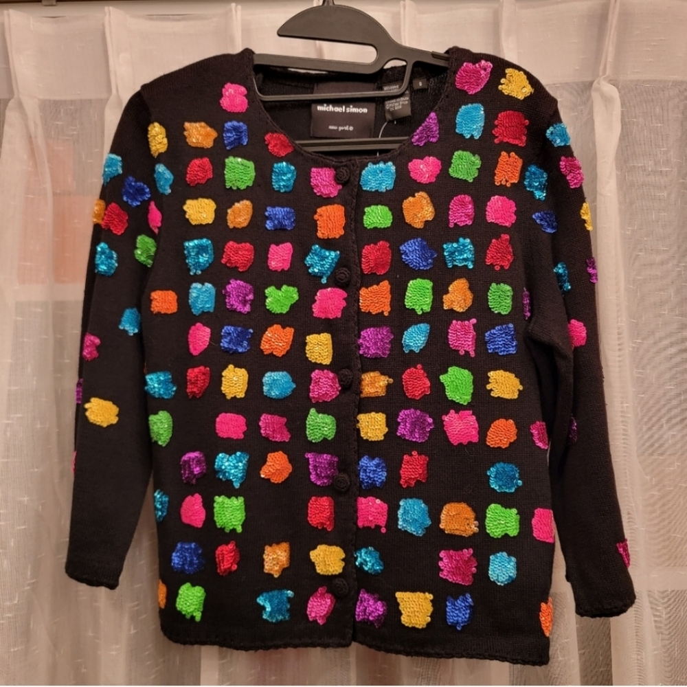 Michael Simon Multi Colored Sequin Cardigan Sweater Size Small NWT
